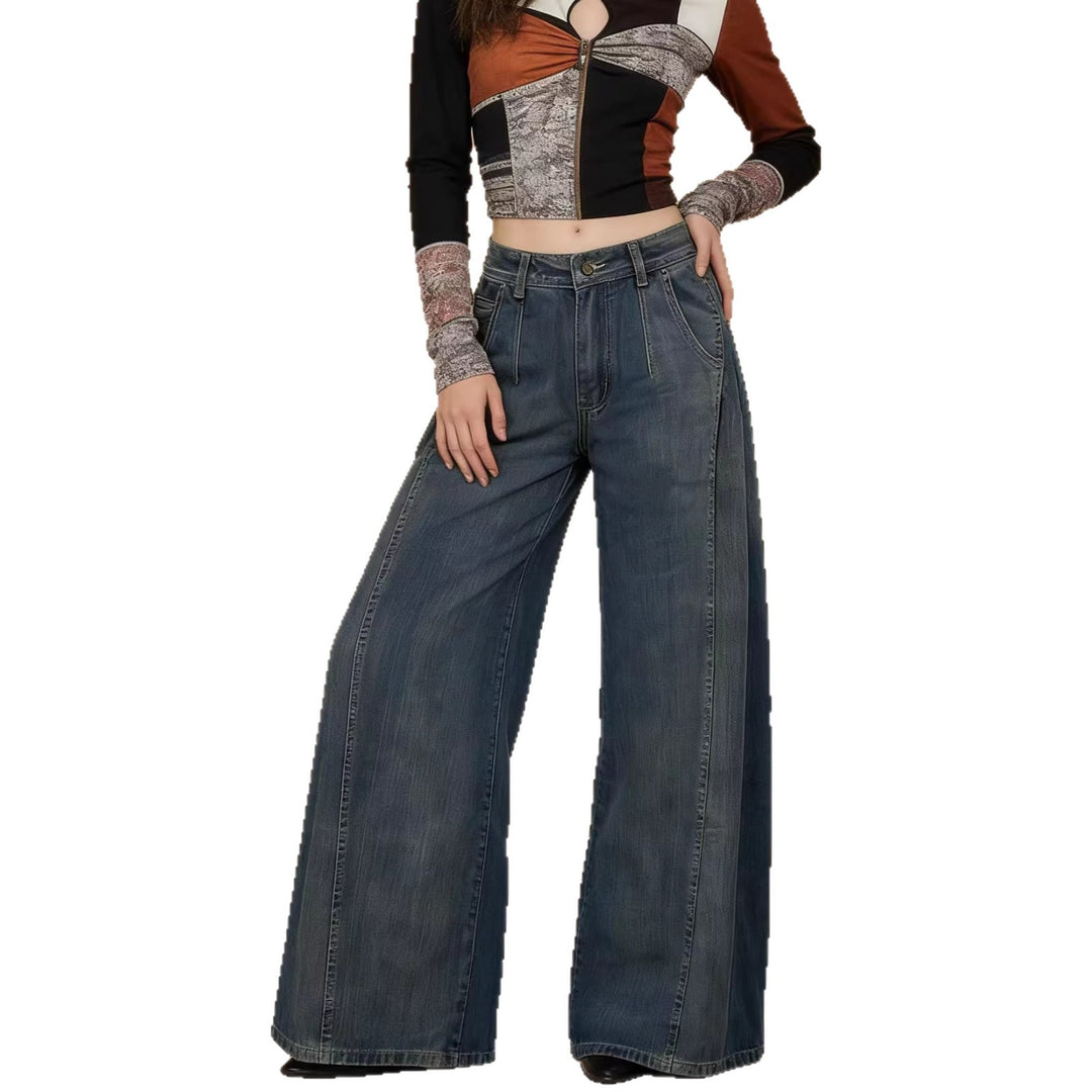 Damen weite Denim-Jeans mit hohem Bund und klassischem Schnitt Lisslune