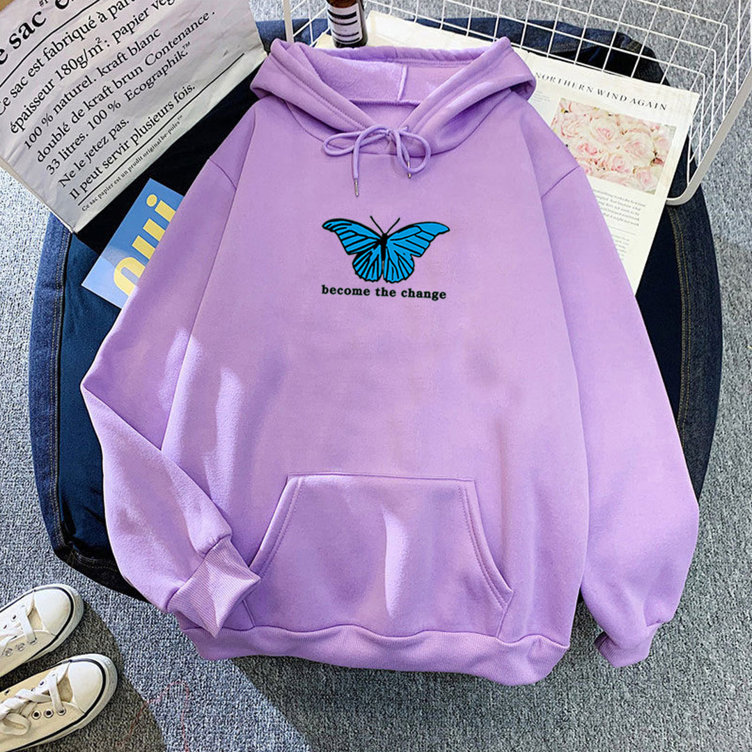 Women's hoodie with modern butterfly motif and inspiring inscription Lisslune