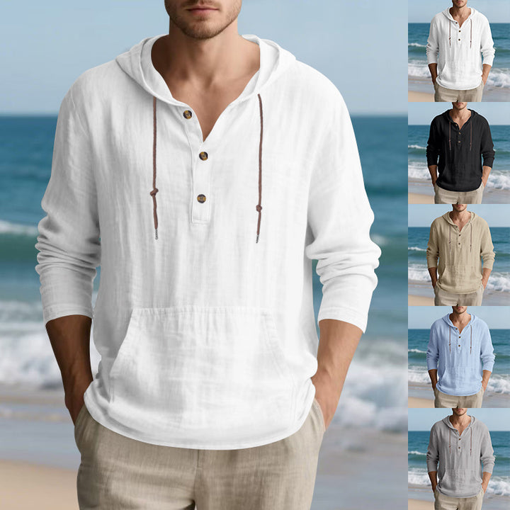 Men's casual hoodie with button placket and kangaroo pocket Lisslune
