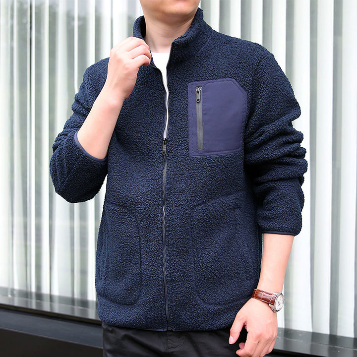 Men's Fleece Jacket with Practical Zipper and High Collar Lisslune