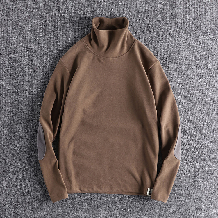 Men's stand-up collar sweater made of high-quality fleece with contrasting elbow patches Lisslune