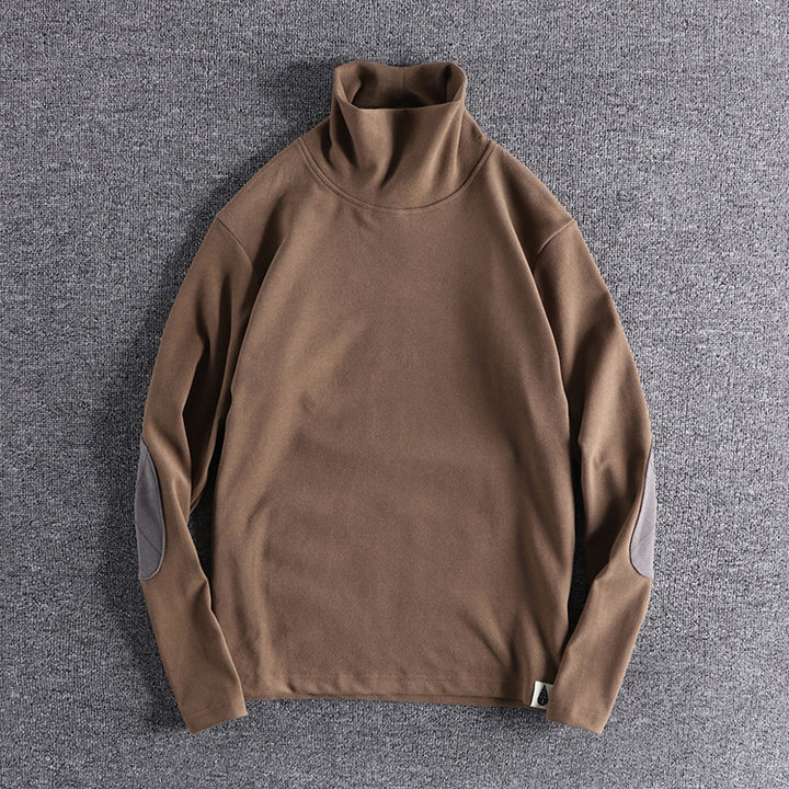 Men's stand-up collar sweater made of high-quality fleece with contrasting elbow patches Lisslune