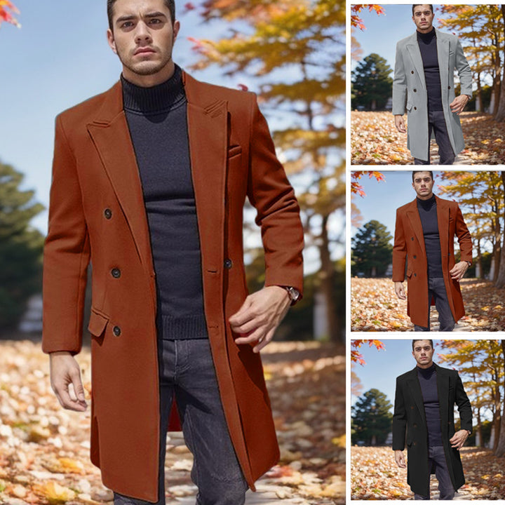 Men's fashionable double-breasted long coat made of high-quality fabric Lisslune
