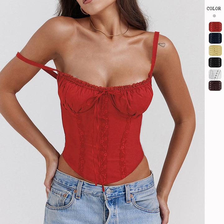 Ladies corset top with ruffle details and adjustable straps Lisslune
