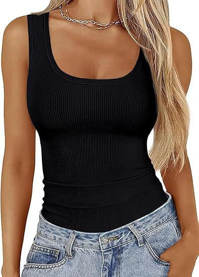 Damen figurbetontes Ripptop mit breiten Trägern und angenehmem Abschluss Lisslune