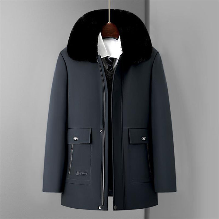 Men's Stylish Winter Jacket with Removable Synthetic Fur Collar Lisslune