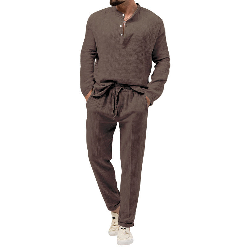 Men's leisure set made of breathable material with button placket and elastic waistband Lisslune