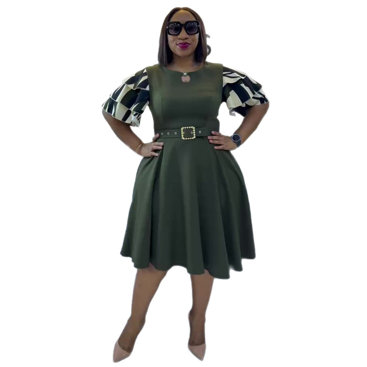 Women's A-line dress with elegant puff sleeves and belt Lisslune