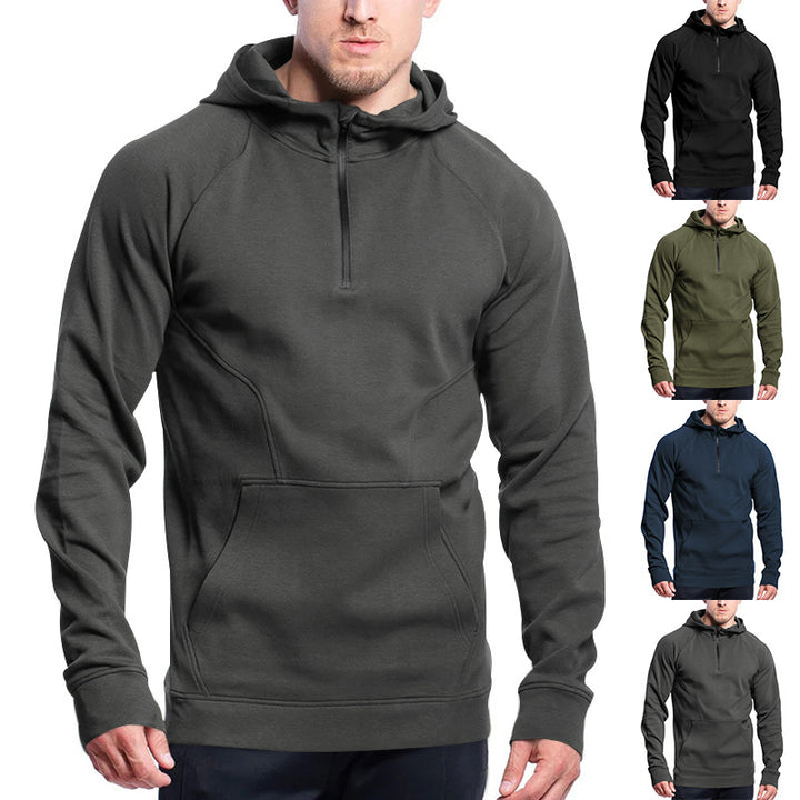 Men's Sporty Hoodie with Half Zipper and Practical Kangaroo Pocket Lisslune