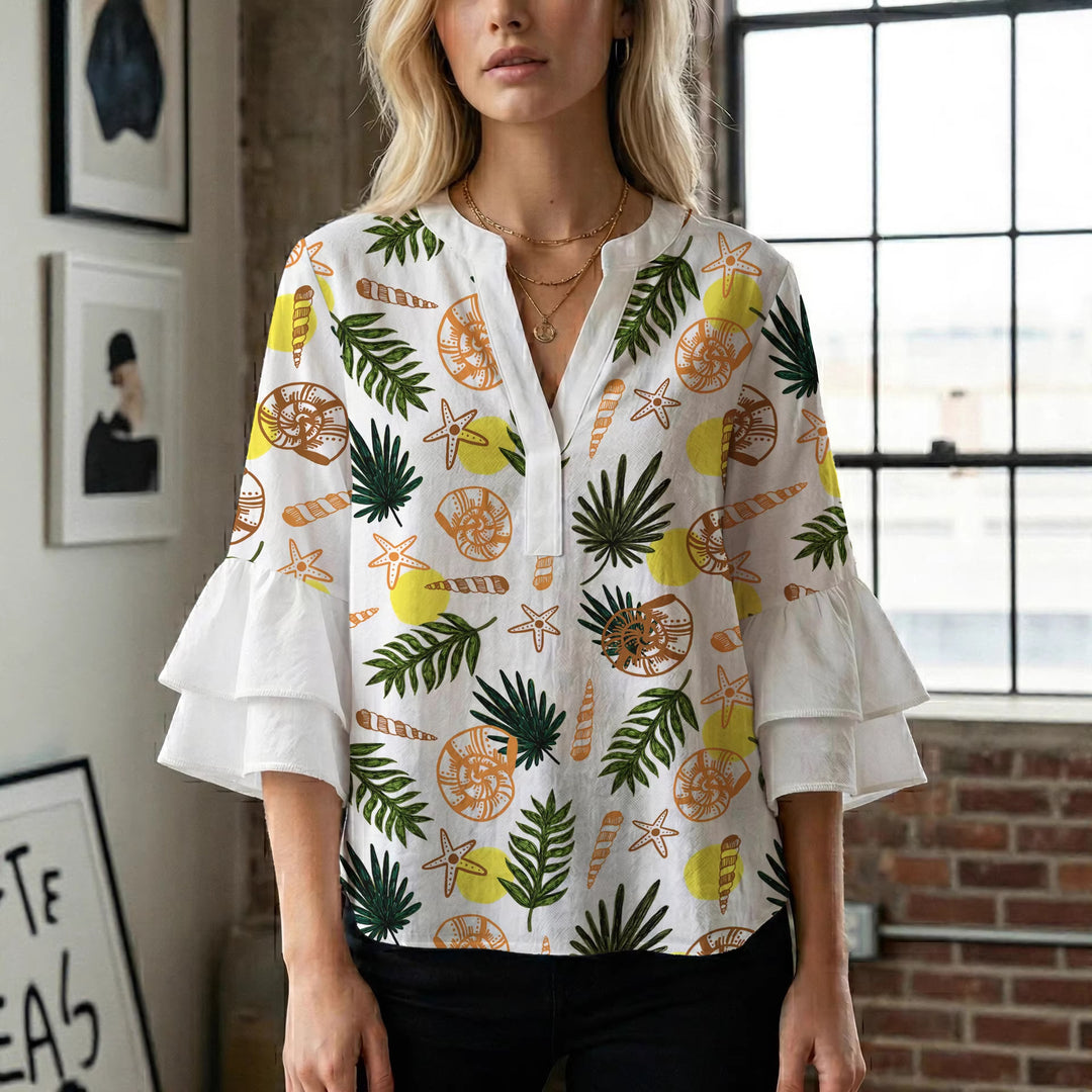 Women's blouse with voluminous ruffled sleeves and modern design Lisslune