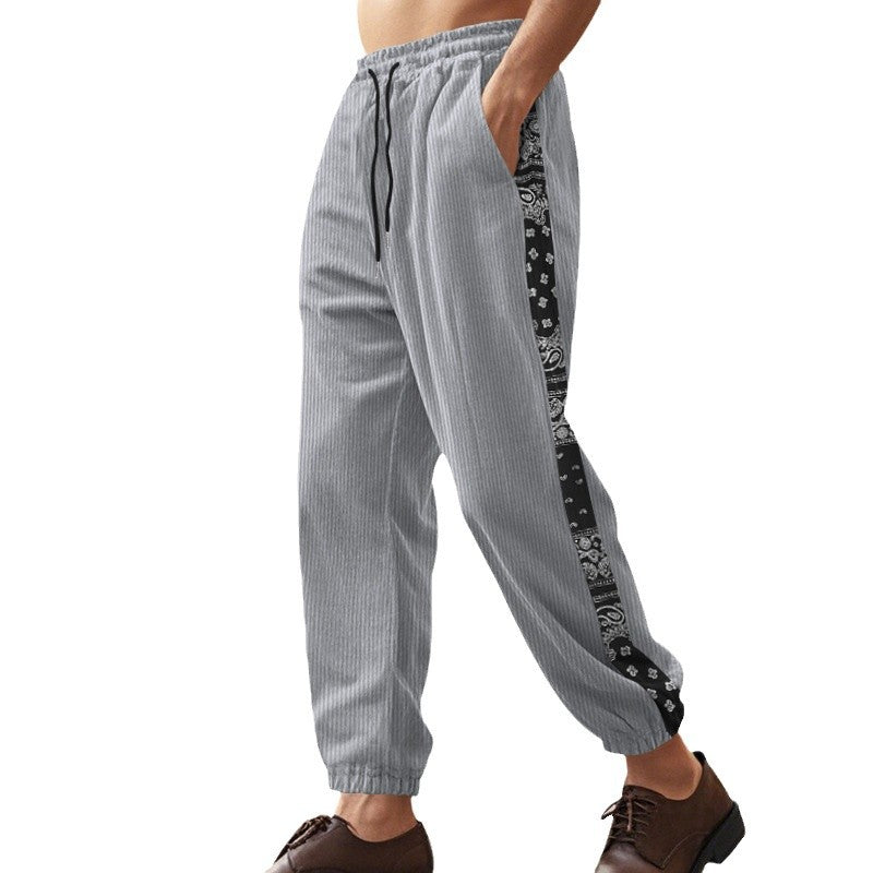 Men's relaxed leisure pants with elastic waistband and side pattern details Lisslune
