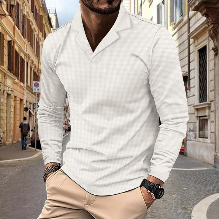 Men's casual long-sleeve shirt with structured design and modern stand-up collar Lisslune