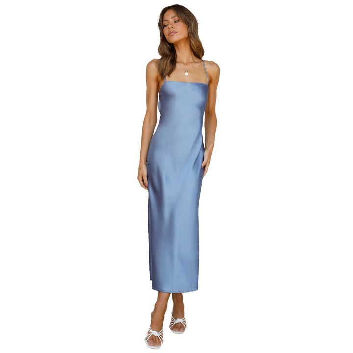 Women's Satin Maxi Dress with Spaghetti Straps and Elegant Cut Lune London