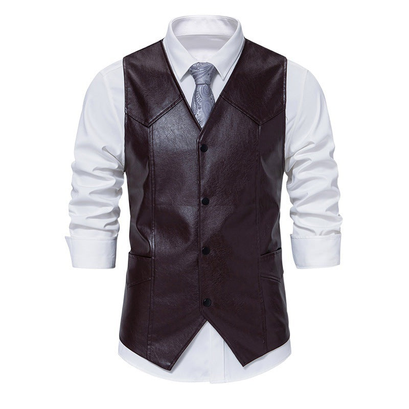 Men's elegant synthetic leather vest with classic pockets Lisslune
