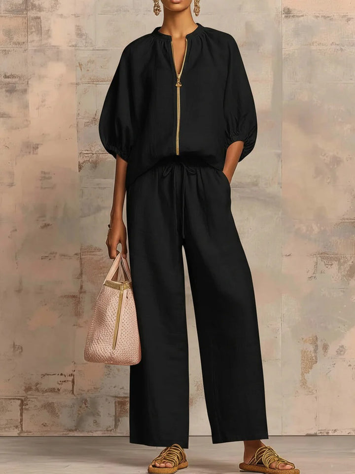 Ladies Airy Two-Piece with Modern Collar and Zipper Lisslune