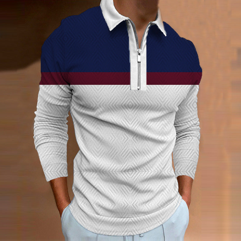 Men's Long Sleeve Polo Shirt with Sporty Zipper and Modern Accents Lisslune