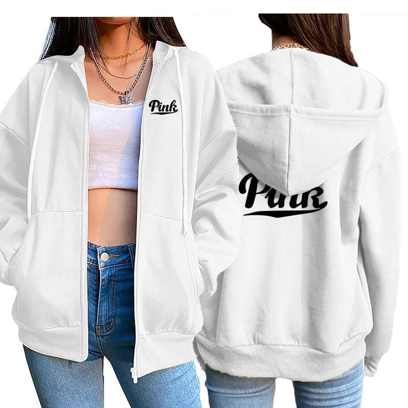 Women's relaxed hoodie jacket with practical zip and stylish lettering Lisslune