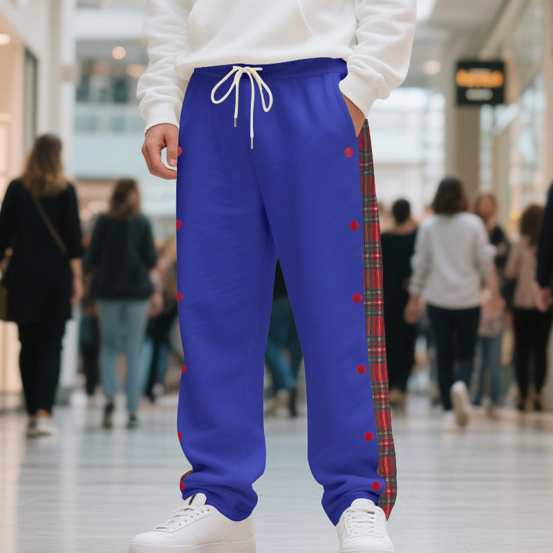 Men's leisure pants with full button press closure and checkered side inserts Lisslune