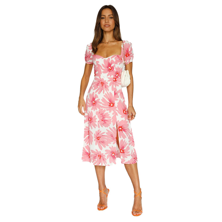 Women’s midi dress with ruffled sleeves and flowing fabric Lune London