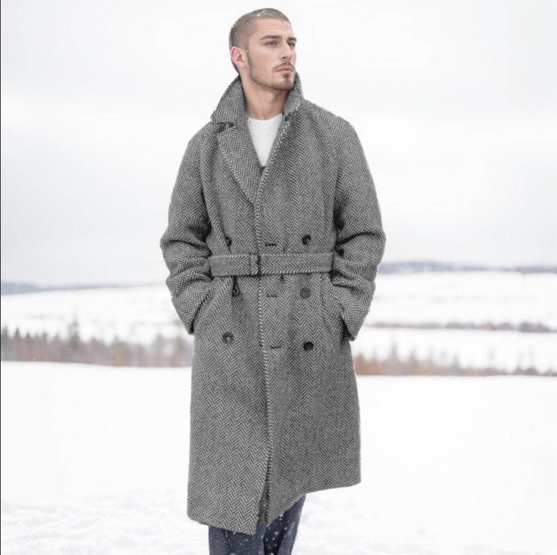 Men's wool coat with stylish herringbone pattern Lisslune