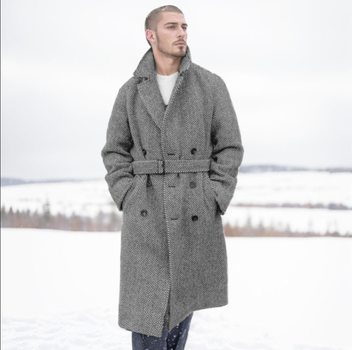 Men's wool coat with stylish herringbone pattern Lisslune