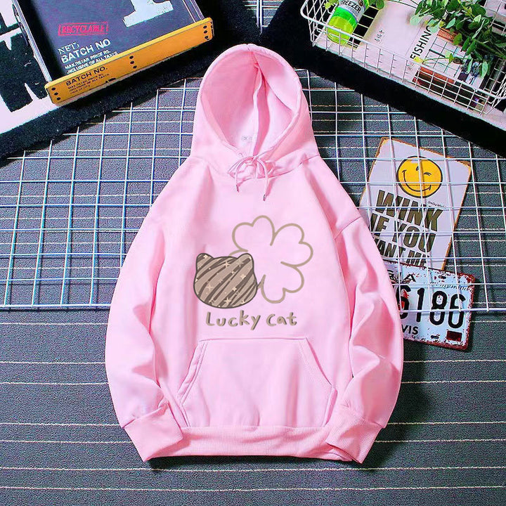 Women's hoodie with creative cat design and lucky motif Lisslune