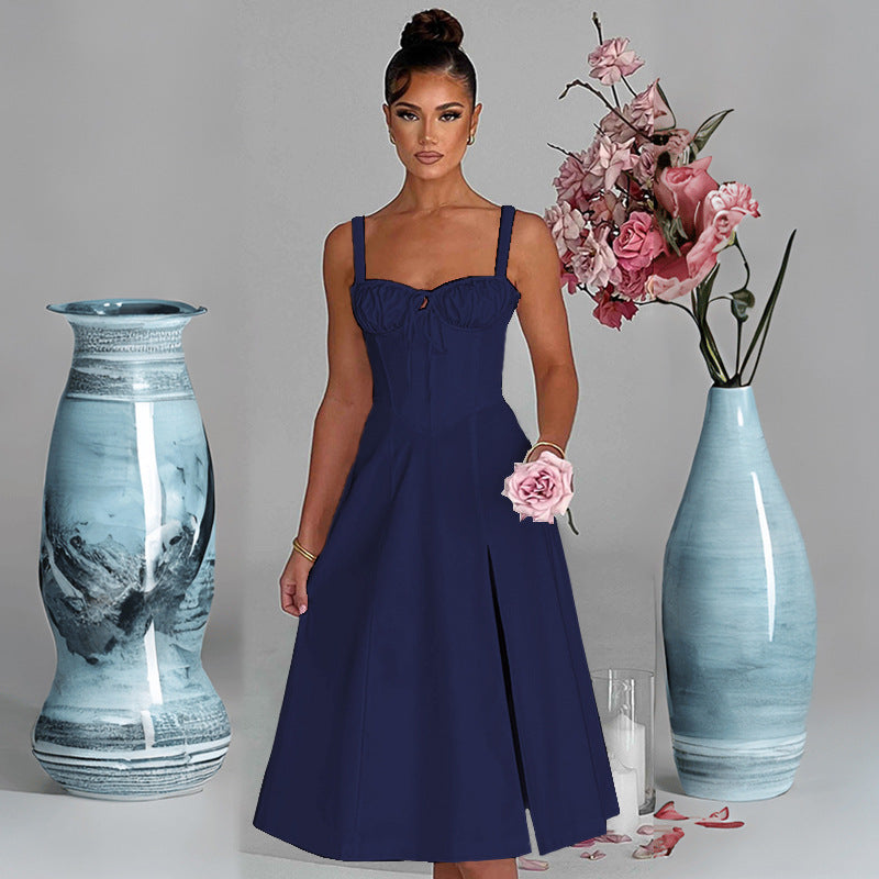 Women's elegant A-line dress with charming ruffle details