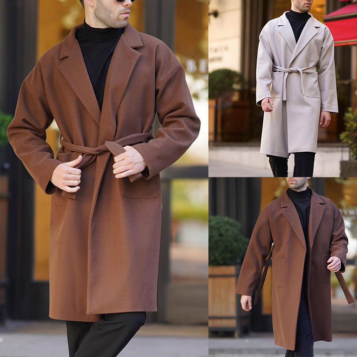 Men's elegant wool coat with belt and deep collar Lisslune
