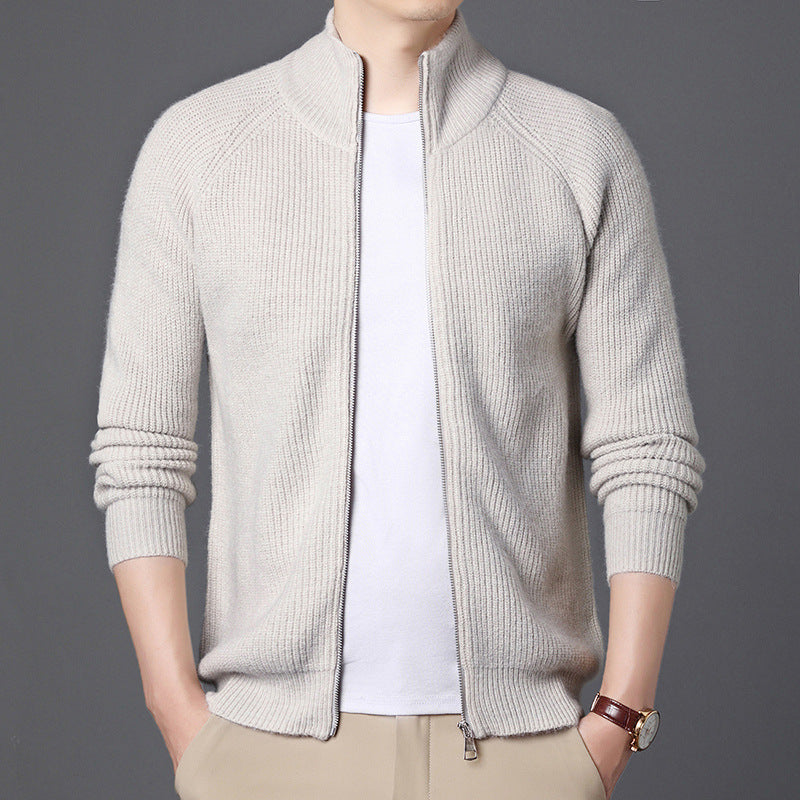 Men's Elegant Knitted Jacket with High Collar and Zipper Lisslune