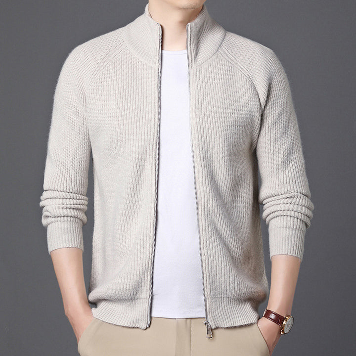 Men's Elegant Knitted Jacket with High Collar and Zipper Lisslune