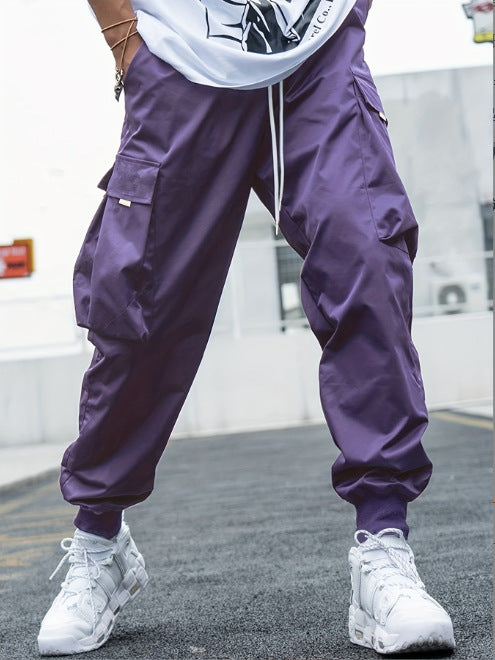 Men's sporty cargo pants with elastic waistband and versatile pockets Lisslune