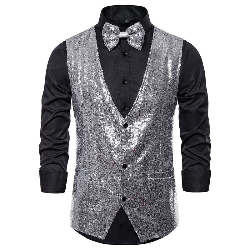 Men's elegant sequined blazer with classic cut and practical bow tie Lisslune