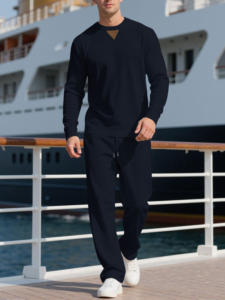 Men's casual long-sleeve set with textured fabric and fashionable accents Lisslune