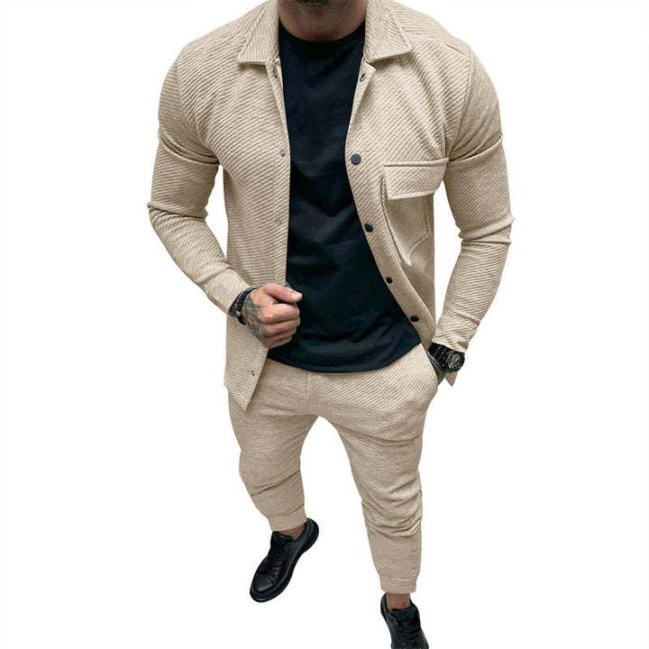 Men's casual leisure set with textured top and matching jogging pants Lisslune