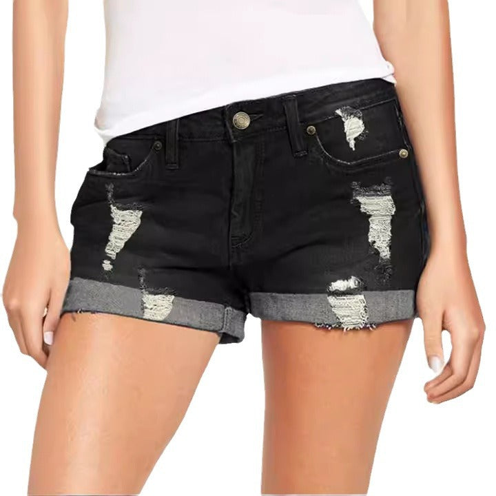 Women's Destroyed Denim Shorts in Casual Leisure Style Lisslune