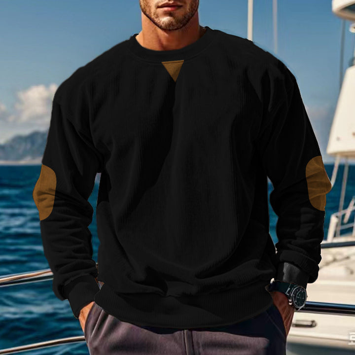 Men's knitted sweater with textured design and leather applications Lisslune