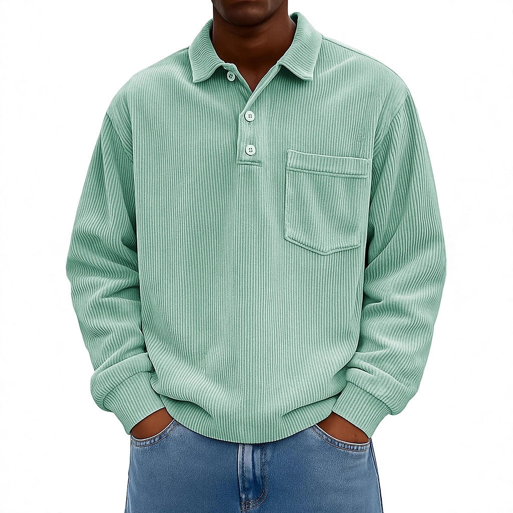 Men's Casual Polo Shirt with Textured Rib Design and Chest Pocket Lisslune
