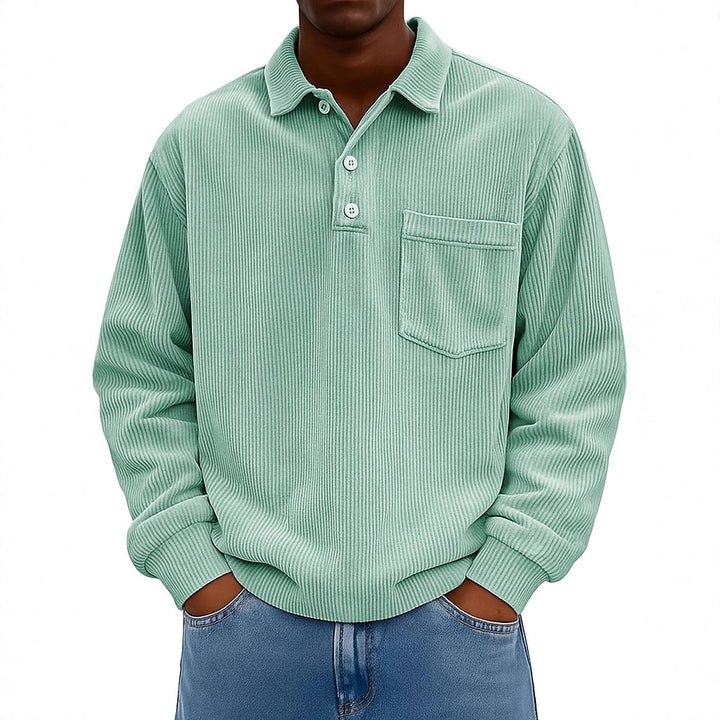Men's Casual Polo Shirt with Textured Rib Design and Chest Pocket Lisslune