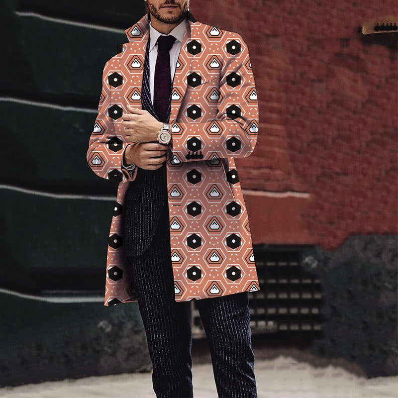 Men's Elegant Trench Coat with Halloween Motif and Classic Cut Lisslune