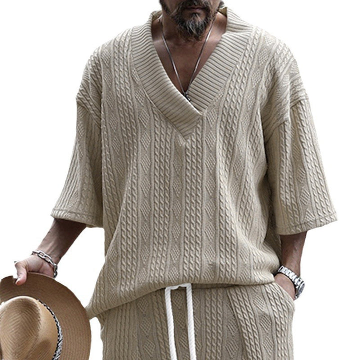 Men's casual knit sweater with V-neck and decorative cable pattern Lisslune