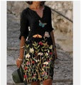 Ladies luxurious V-neck dress with floral design and short sleeve Lisslune