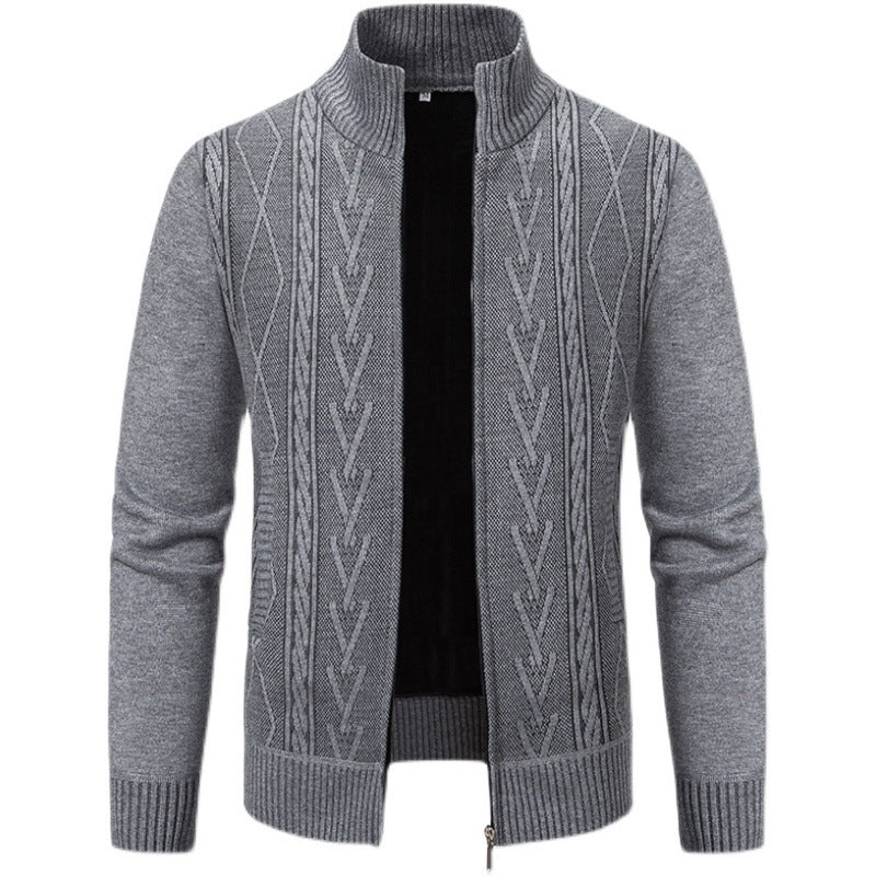 Men's cardigan with modern cable pattern and high collar Lisslune