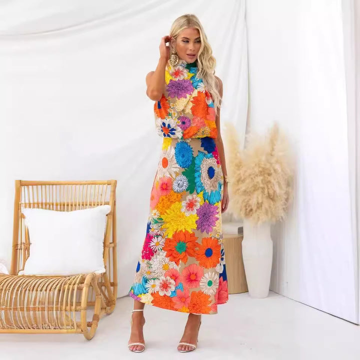 Ladies summer maxi dress with floral accents and elegant cut
