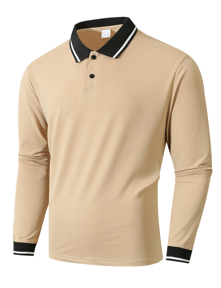 Men's Long Sleeve Polo Shirt with Sporty Rib Structure Lisslune