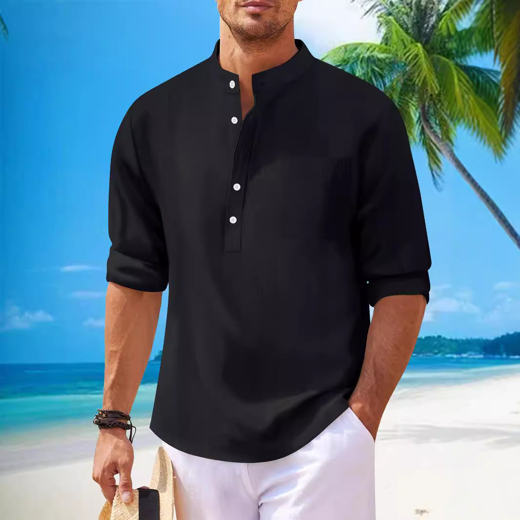 Men's shirt with modern stand-up collar and practical chest pocket Lisslune