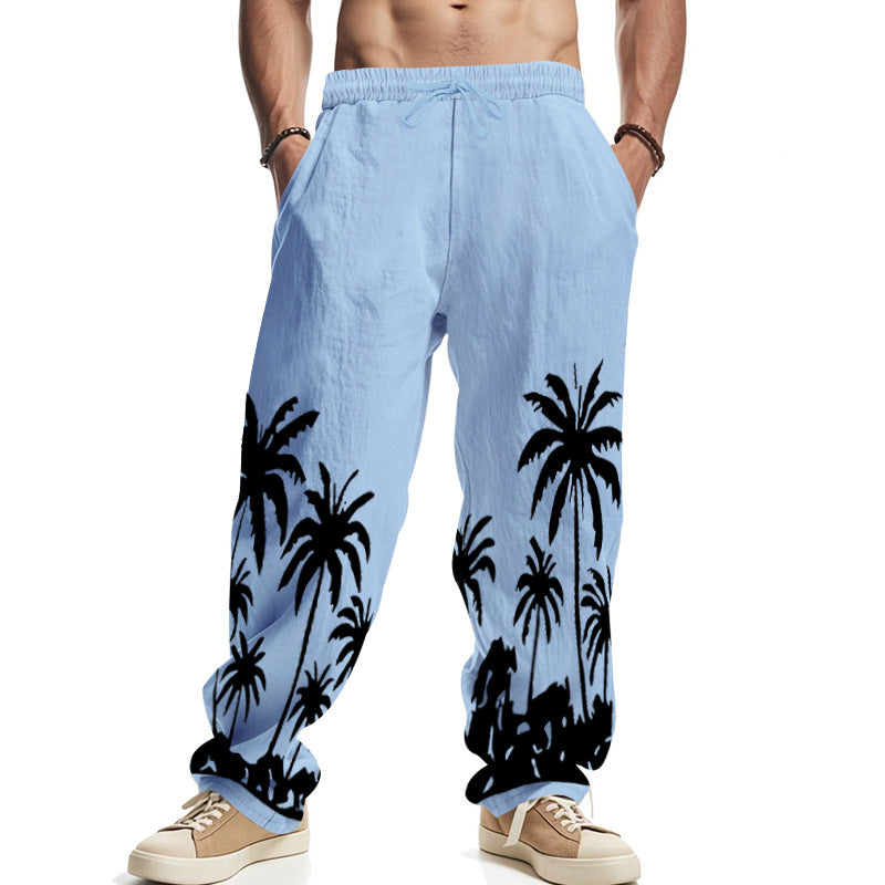Men's leisure pants with relaxed fit and stylish palm pattern Lisslune