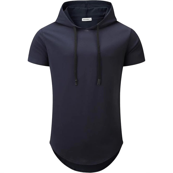 Men's Short Sleeve Hoodie T-Shirt with Modern Cut and Practical Drawstrings Lisslune