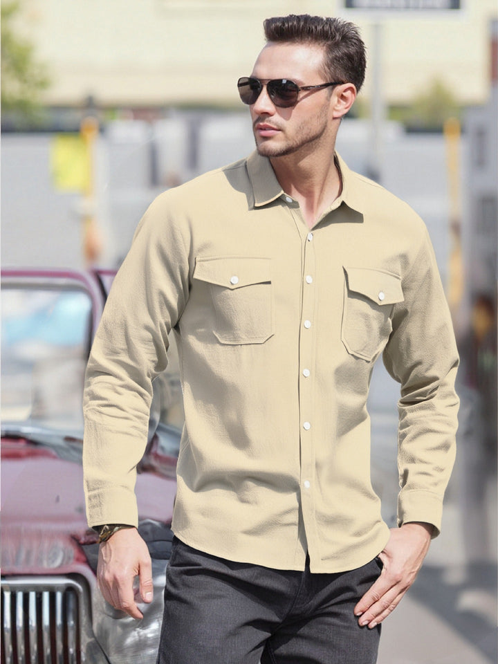 Men's Casual Long Sleeve Shirt with Practical Chest Pockets and Modern Cut Lisslune