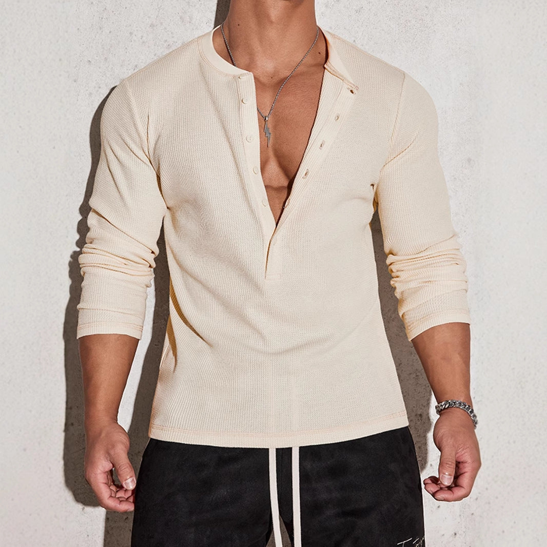 Men's long sleeve shirt with button placket and textured design Lisslune