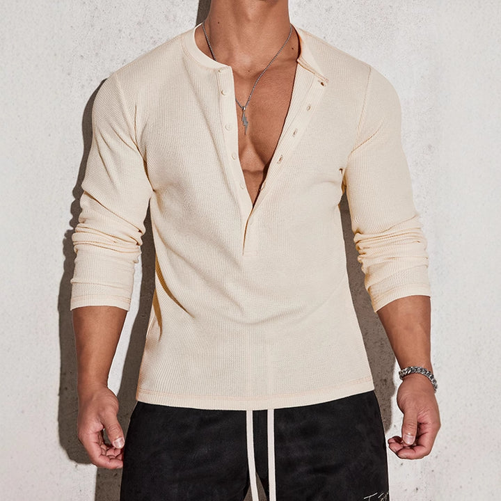 Men's long sleeve shirt with button placket and textured design Lisslune